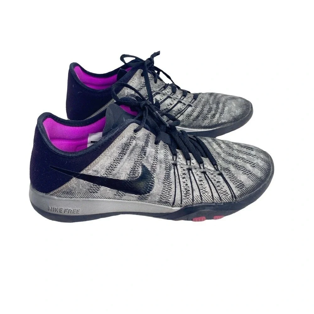 Nike Womens Free Running Shoes Sneakers Size 6.5 Silver Black Metallic